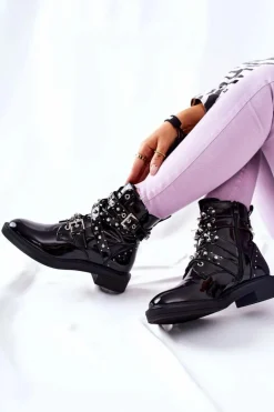 Botki Lakierowane Z Paskami Czarne Loristy