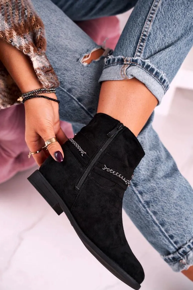 Botki Na Koturnie Z Łańcuszkiem Zamszowe Czarne Eliza