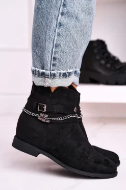 Botki Na Koturnie Z Łańcuszkiem Zamszowe Czarne Eliza
