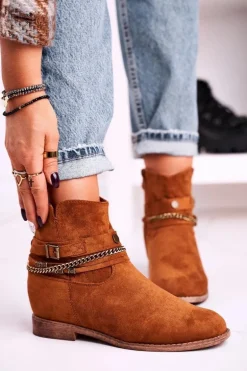 Botki Na Koturnie Z Łańcuszkiem Zamszowe Brązowe Eliza