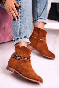 Botki Na Koturnie Z Łańcuszkiem Zamszowe Brązowe Eliza