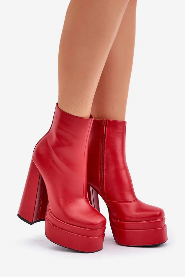 Botki Na Masywnej Platformie I Słupku Ocieplane Czerwone Selahra