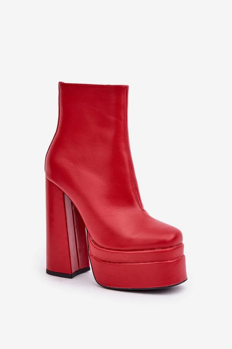 Botki Na Masywnej Platformie I Słupku Ocieplane Czerwone Selahra