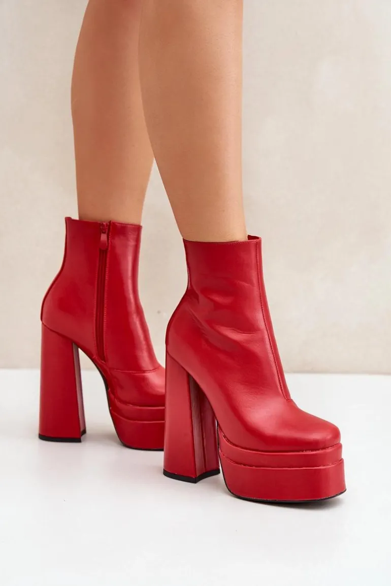 Botki Na Masywnej Platformie I Słupku Ocieplane Czerwone Selahra