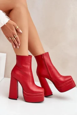 Botki Na Masywnej Platformie I Słupku Ocieplane Czerwone Selahra