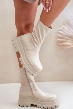 Botki Na Masywnej Platformie Jasnobeżowe Florinara