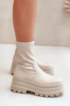 Botki Na Masywnej Platformie Jasnobeżowe Florinara