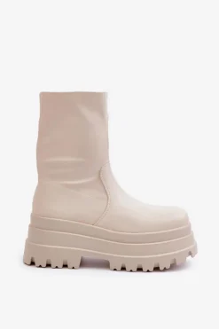 Botki Na Masywnej Platformie Jasnobeżowe Florinara