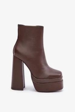 Botki Na Masywnej Platformie I Słupku Ocieplane Czekoladowe Selahra