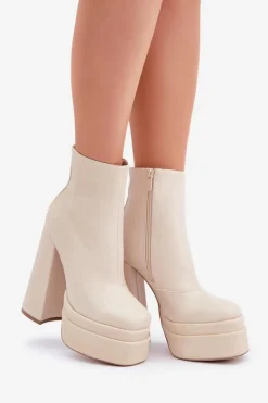 Botki Na Masywnej Platformie I Słupku Ocieplane Jasnobeżowe Selahra