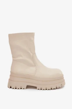 Botki Na Masywnej Platformie Eko Skórzane Beżowe Kylira