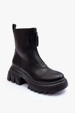 Botki Na Masywnej Platformie Z Suwakiem Czarne Kusma