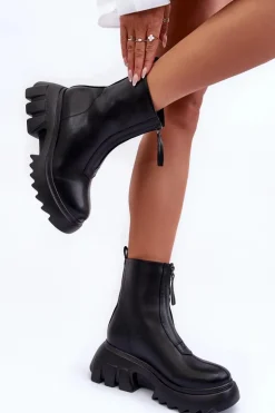 Botki Na Masywnej Platformie Z Suwakiem Czarne Kusma