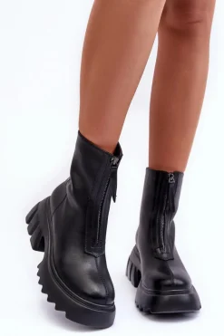 Botki Na Masywnej Platformie Z Suwakiem Czarne Kusma