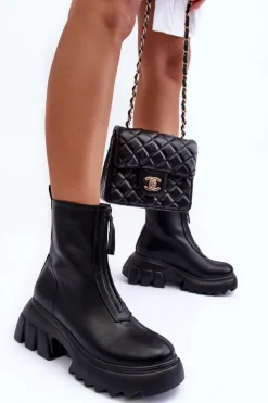 Botki Na Masywnej Platformie Z Suwakiem Czarne Kusma
