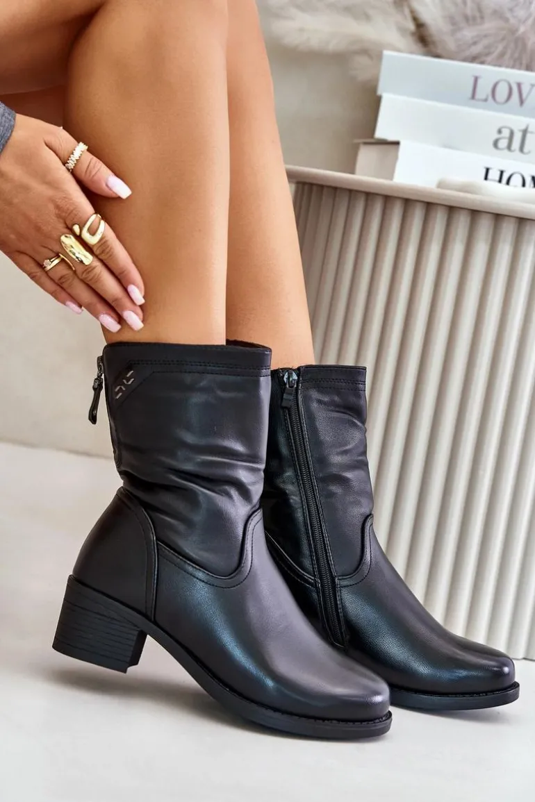 Botki Na Niskim Obcasie Ocieplane Futerkiem Vinceza 85155 Czarne