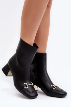 Botki Na Obcasie Z Ozdobą Czarne Adinah