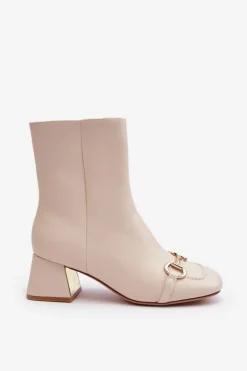 Botki Na Obcasie Z Ozdobą Jasnobeżowe Adinah