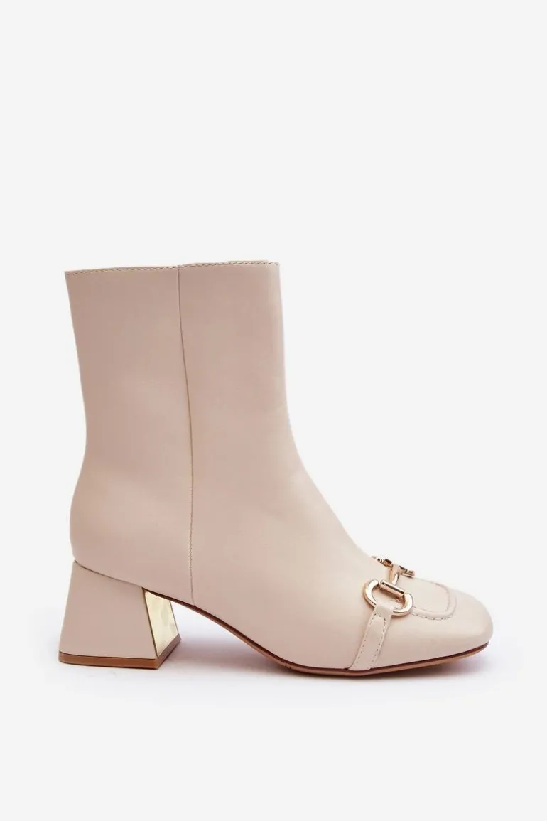 Botki Na Obcasie Z Ozdobą Jasnobeżowe Adinah