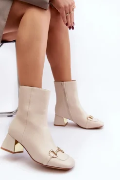 Botki Na Obcasie Z Ozdobą Jasnobeżowe Adinah