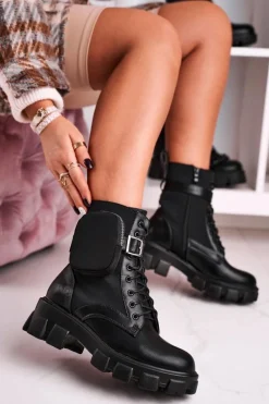 Botki Na Platformie Z Nerką Czarne Army