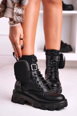 Botki Na Platformie Z Nerką Czarne Army