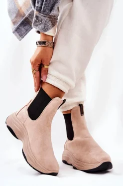 Botki Na Platformie Zamszowe Beżowe Nicci