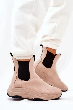Botki Na Platformie Zamszowe Beżowe Nicci