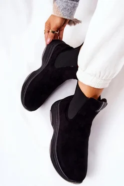 Botki Na Platformie Zamszowe Czarne Nicci