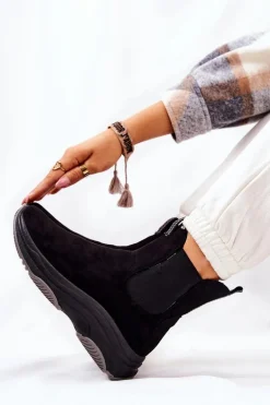 Botki Na Platformie Zamszowe Czarne Nicci