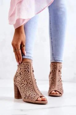 Botki Na Słupku Ażurowe Beżowe Brittany