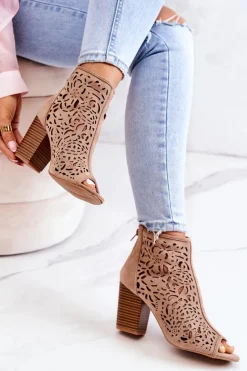 Botki Na Słupku Ażurowe Beżowe Brittany