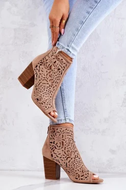 Botki Na Słupku Ażurowe Beżowe Brittany