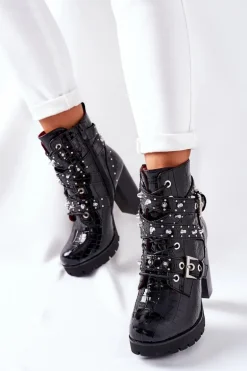 Botki Na Słupku Czarne Lakierowane Krokodyl Wombridge