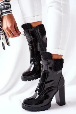 Botki Na Słupku Czarne Lakierowane Arleston