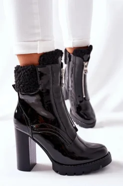 Botki Na Słupku Czarne Lakierowane Arleston