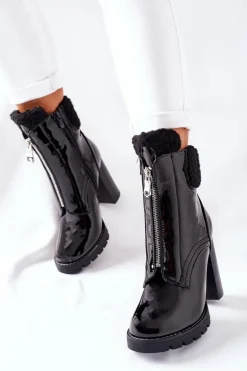 Botki Na Słupku Czarne Lakierowane Arleston