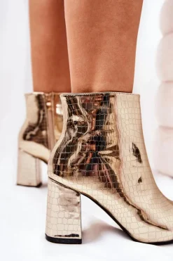 Botki Na Słupku Lustrzane Wężowe Złote Ferty