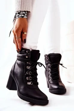 Botki Na Słupku Ocieplane Czarne Charmmis