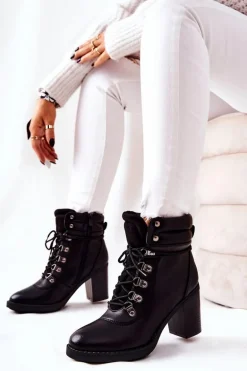 Botki Na Słupku Ocieplane Czarne Charmmis