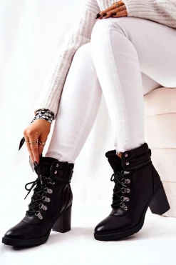 Botki Na Słupku Ocieplane Czarne Charmmis