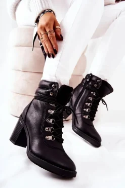 Botki Na Słupku Ocieplane Czarne Charmmis