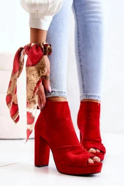 Botki Na Słupku Odkryte Palce Czerwone Adore