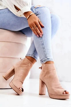 Botki Na Słupku Odkryte Palce Beżowe Adore