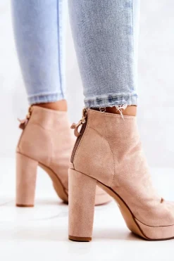 Botki Na Słupku Odkryte Palce Beżowe Adore