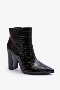 Botki Na Słupku Wężowy Wzór Czarne Daldala