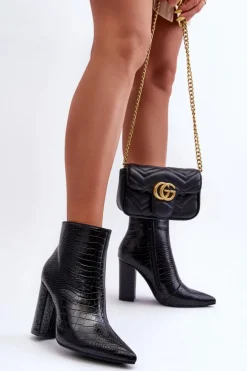 Botki Na Słupku Wężowy Wzór Czarne Daldala