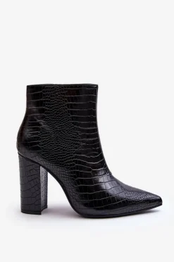 Botki Na Słupku Wężowy Wzór Czarne Daldala