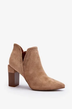 Botki Na Słupku Z Ażurowym Wzorem Beżowe Vailen