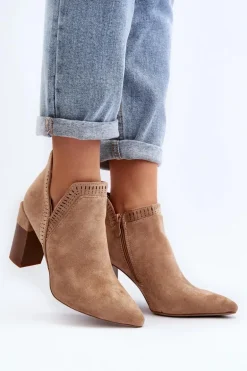 Botki Na Słupku Z Ażurowym Wzorem Beżowe Vailen